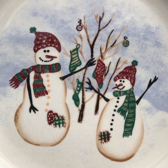Set Of 2 Royal Seasons “Snowman” Stoneware Dinner Plates 10” - Picture 3 of 6